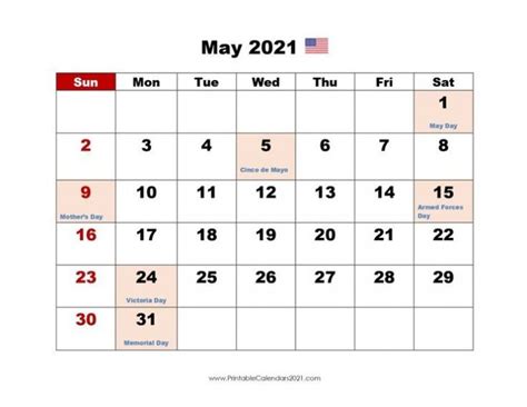May 2021 Calendar Holidays Free Printable Calendar Monthly