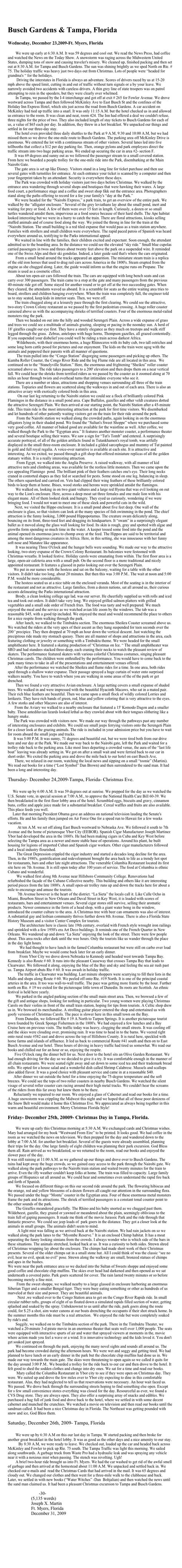 Home Busch Gardens And Tampa Florida Wednesday December 23