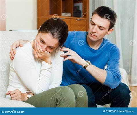Crying Woman Has Problem Man Consoling Her Stock Image Image Of