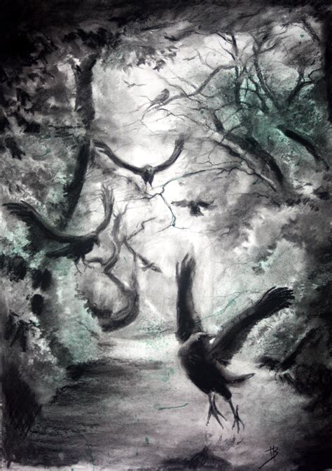 Crows Flight Charcoal And Watercolour Landscape Artist Drypoint