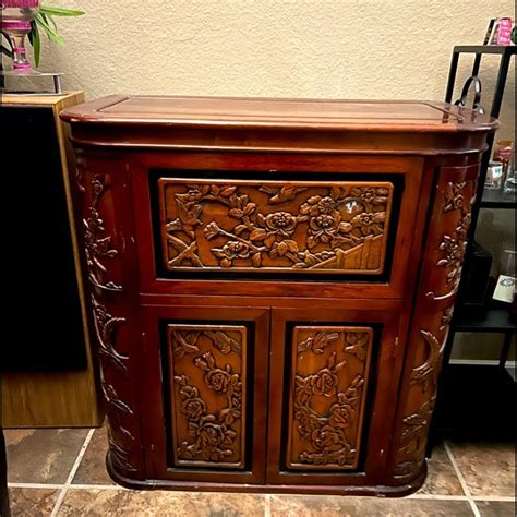 Other Mid Century Asian All Hand Carved Teak Dry Bar Cabinet Poshmark