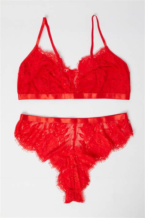 Red Floral Lace Lingerie Set You All