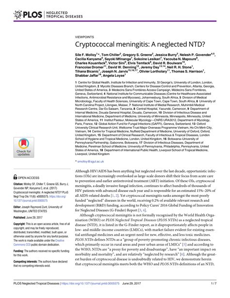 Pdf Cryptococcal Meningitis A Neglected Ntd