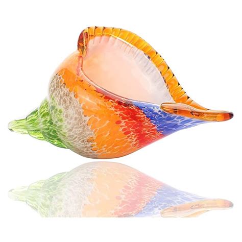 Buy Seupeak Rainbow Murano Art Glass Sea Shell Hand Blown Glass Conch Figurine Paperweight