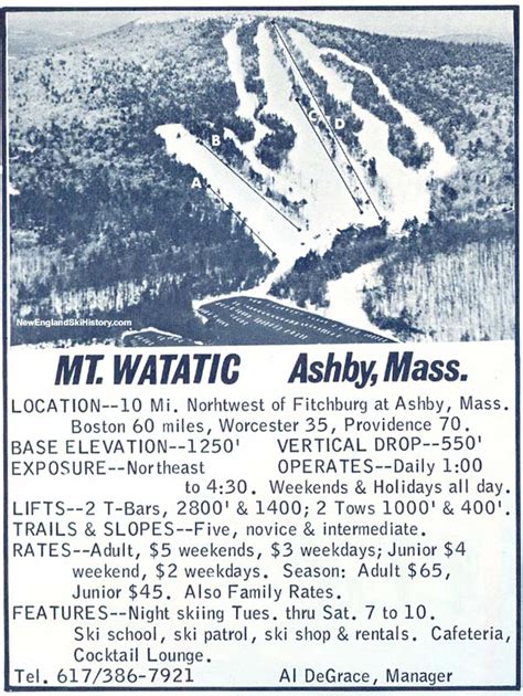 1967 68 Mt Watatic Trail Map New England Ski Map Database