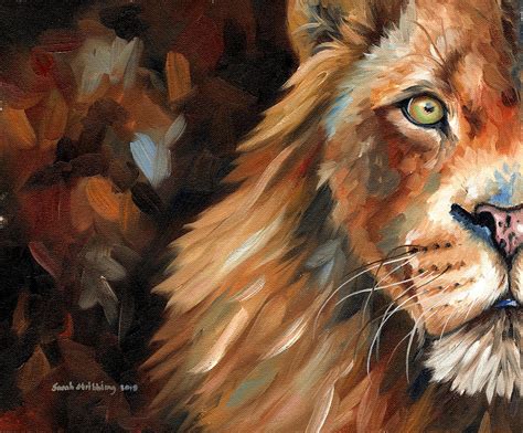 African Lion Oil Painting Painting By Sarah Stribbling Fine Art America