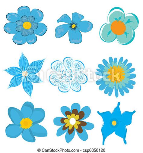 Set Of Blue Flower Graphics Vector Vector Clipart Search Illustration