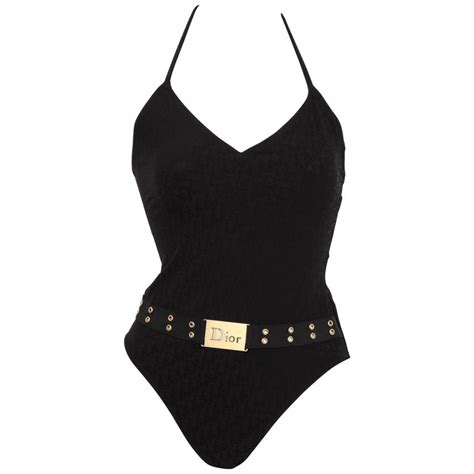 Christian Dior By John Galliano Black Logo Swimsuit With Belt At