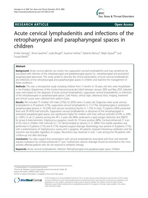 12 Acute Cervical Lymphadenitis And Infections Of The Retropharyngeal