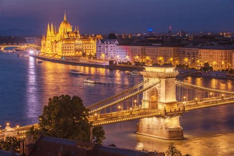 Aerial Night View Of Budapest Capital City Of Hungary Stock Photo