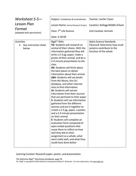 Worksheet 5-5? Lesson Plan Format - Idaho Commission for Libraries