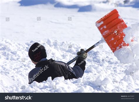 Boy Shoveling Deep Snow Stock Photo 46473307 Shutterstock