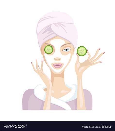 Girl Does The Mask Of Cucumber And Cream And Clay Vector Image
