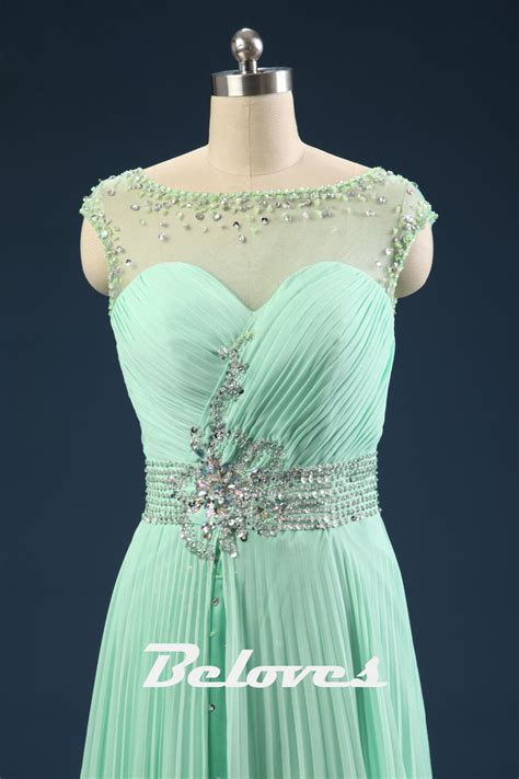 Light Green Chiffon Pleated Prom Dress With Keyhole Back · Beloves