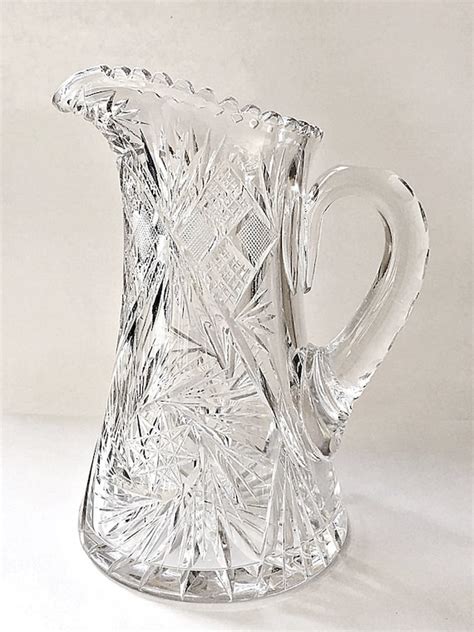 9 Cut Crystal Water Pitcher American Brilliant Cut Glass
