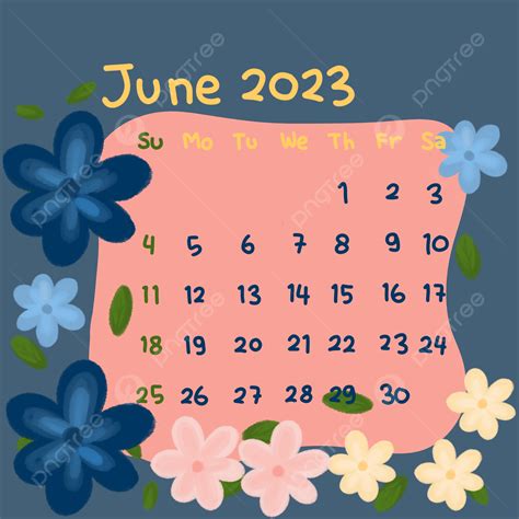 June 2023 Calendar In Pastel Colors Decorated With Flowers Template