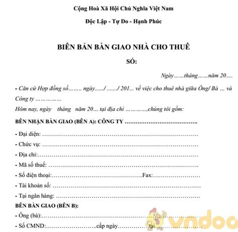 Xem Hơn 91 Về Mẫu Biên Bản Bàn Giao Nhà Cho Thuê Starkid