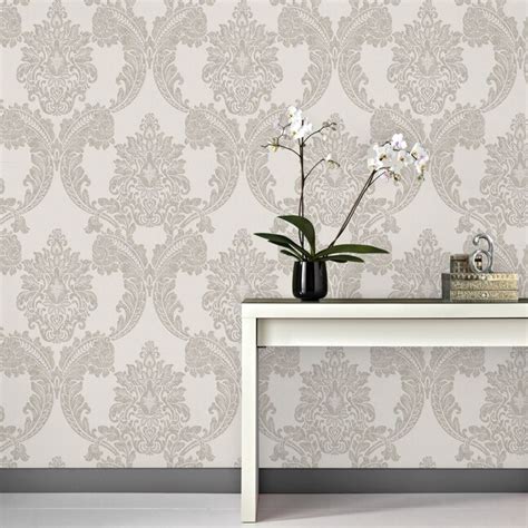 Graham And Brown Palais 56 Sq Ft Stone Vinyl Textured Damask Wallpaper In