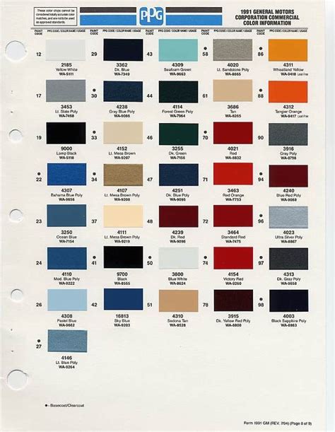 Gm Auto Color Chips Color Chip Selection Auto Paint Colors Codes