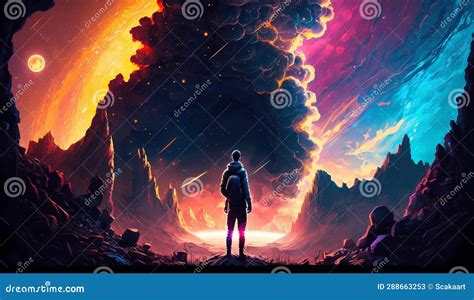 Celestial Serenity: Captivating Cosmic Skies and Contemplation Stock