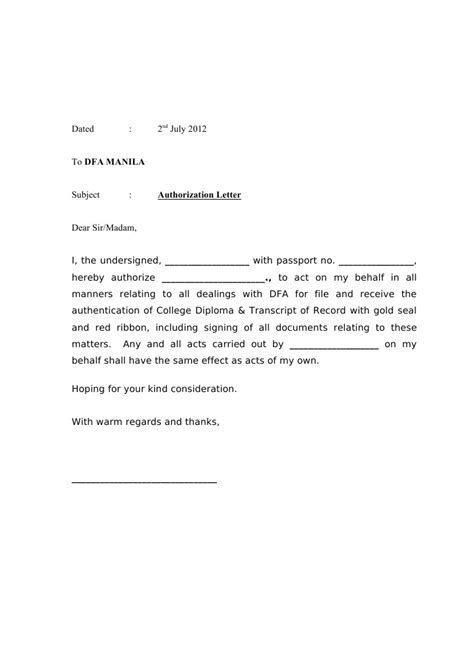 authorization letter dfa