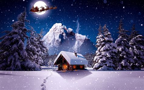 Christmas Wallpaper Hd Landscape Winter Santa Claus Sleigh Snow Moon
