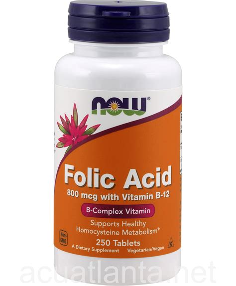 Folate is a b vitamin found in many foods. Folic Acid with Vitamin B-12 250 tablets 800 micrograms ...