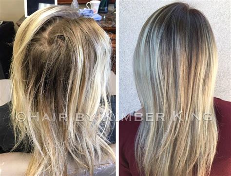 took her grown out highlights and transformed them into a beautiful balayage ombré long hair