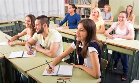 Happy Students In College Classroom Stock Image Image Of Flunkout
