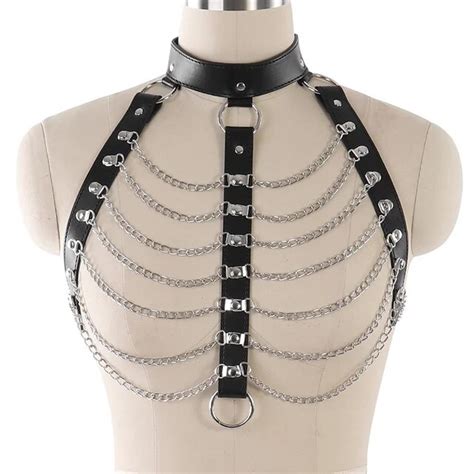 Women Body Harness Leather Bondage Lingerie Black Full Cage Bra Set