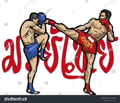 Muay Thai Fighters One Delivering High Stock Vector Royalty Free
