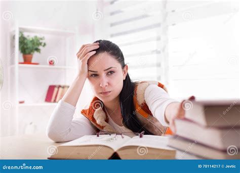Bored Girl Studying Books Stock Image Image Of Concept 70114217