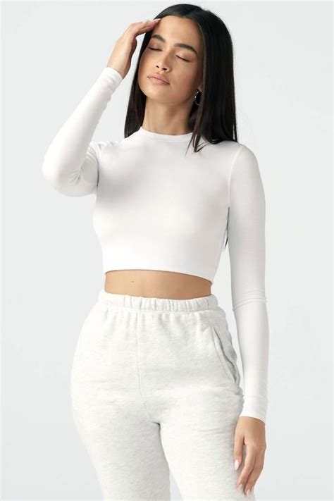 Cropped Crew Long Sleeve In 2020 White Long Sleeve Crop Top Long