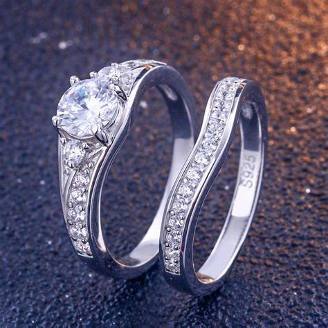 Cheap Wholesale 925 Sterling Silver Custom Cz Diamond Bridal Wedding Ring Sets Tuvalu Jewelry