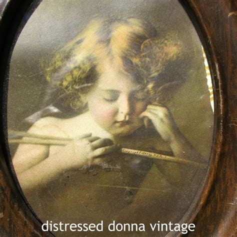 Cupid Asleep Print Framed In Vintage Oval Woodgrain Tin Frame Etsy