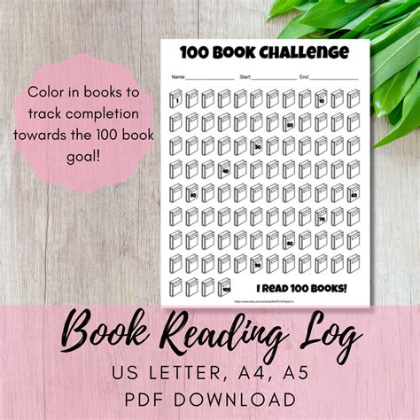 100 Book Challenge Reading Log Book Tracker Homeschool Etsy Canada