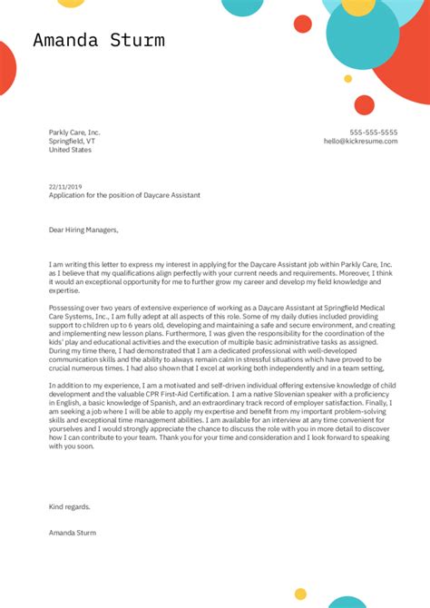 Do you need a cover letter for a resume? Daycare Teacher Assistant Cover Letter Samples & Templates ...