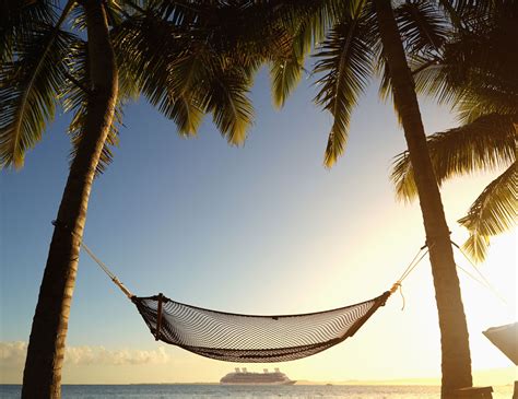Hammock Hanging Between Palm Trees On Tropical Beach Hammock Hanging Between Palm Trees On