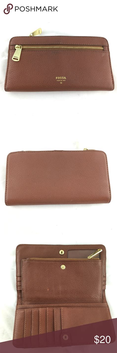 Fossil Clutch Wallet Brown Leather Zip Rectangular Clutch Wallet