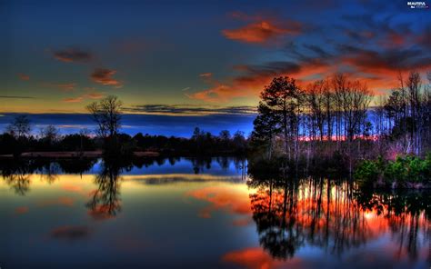 Sun Lake Viewes Reflection Trees West Beautiful Views Wallpapers