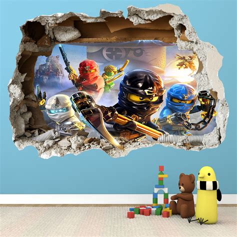 Lego Ninjago Smashed Wall Sticker 3d Bedroom Boys Girls Vinyl Wall