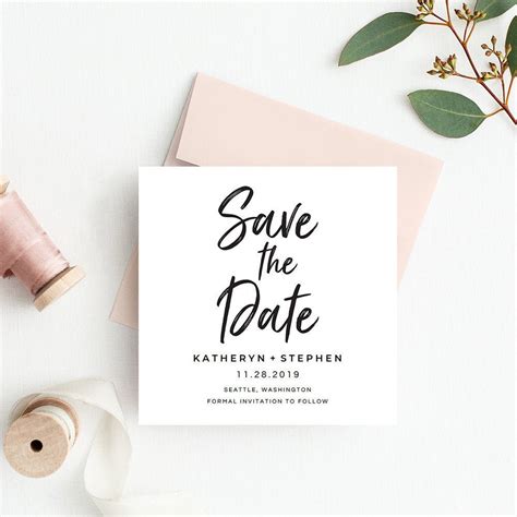 Modern Calligraphy Save The Date Card Templates Printable Etsy
