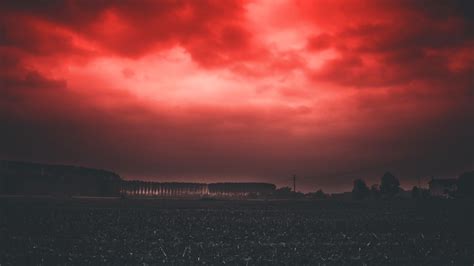 Download Wallpaper 3840x2160 Sunset Sky Horizon Field Clouds Red