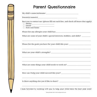 For Teachers: A Back to School Parent Questionnaire ...