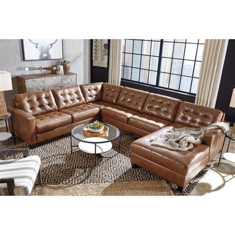 Signature Design By Ashley Baskove Leather Match 4 Piece Sectional With