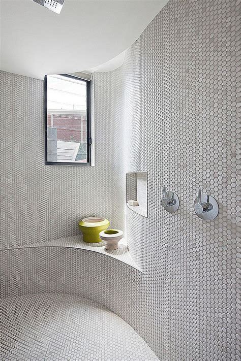 It's not a very good idea to use meter long, gigantic tiles in most small bathrooms because the tile will get cut off a lot; 31 Ideas of using round mosaic bathroom tiles 2020