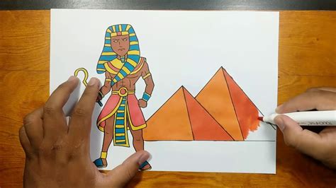 How To Draw And Coloring Pharaoh And Pyramid Step By Step Youtube