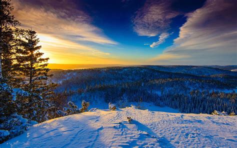 Winter Sunset Mountains Winter Sunset Norway Houses Hd Wallpaper