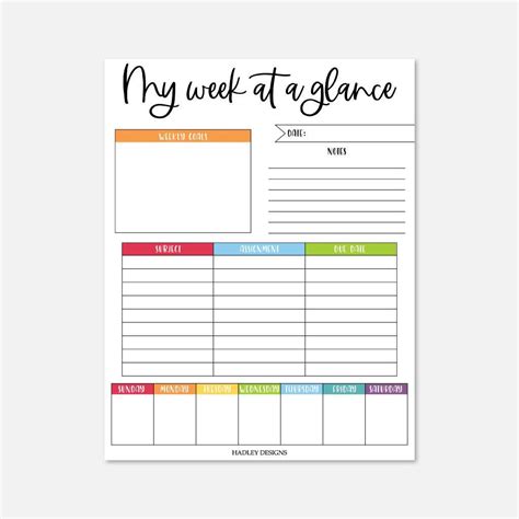 Printable Weekly Planner Template | Hadley Designs