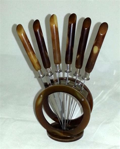 Mottled Bakelite Knifes And Stand In Brown And Light Yellow By Etsy Canada Mottled Bakelite